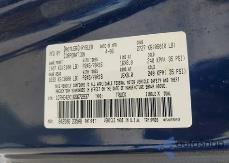 2006 Dodge Dakota Slt from USA, damaged, VIN 1D7HE42K16S672937